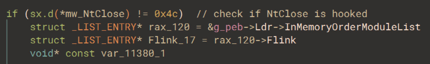 Checking the first byte within the NtClose instructions to see if they’re as expected